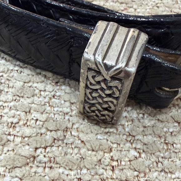 Vintage Brighton Belt S28 B4303 Embossed basket weave black leather - Picture 3 of 9